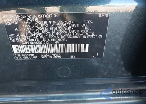 2010 Toyota Rav4 из США, поврежденный, VIN JTMBF4DV0A5031743